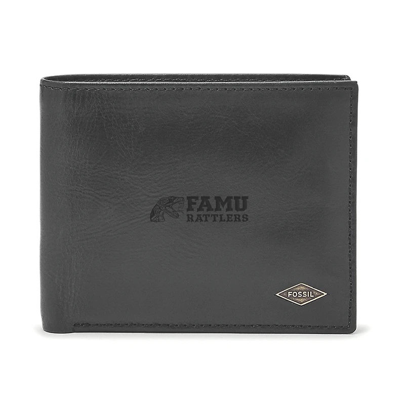 Men's Fossil Black Florida A&M Rattlers Leather Ryan RFID Passcase Wallet