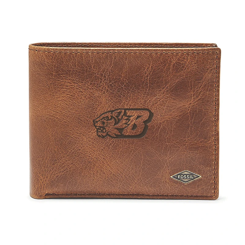 Men's Fossil Brown Binghamton Bearcats Leather Ryan RFID Passcase Wallet