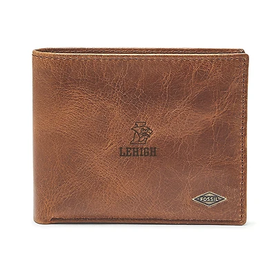 Men's Fossil Brown Lehigh Mountain Hawks Leather Ryan RFID Passcase Wallet