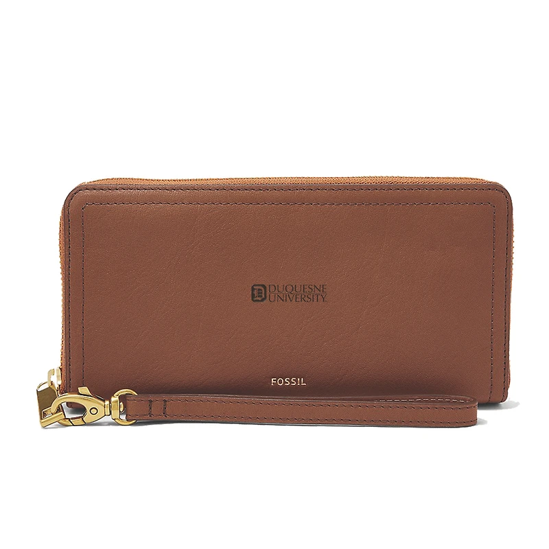 Women's Fossil Brown Duquesne Dukes Leather Logan RFID Zip Around Clutch