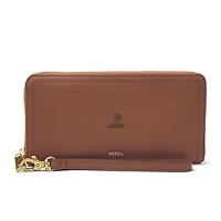 Women's Fossil Brown Lehigh Mountain Hawks Leather Logan RFID Zip Around Clutch