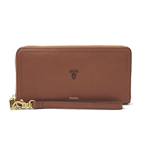 Women's Fossil Brown Howard Bison Leather Logan RFID Zip Around Clutch