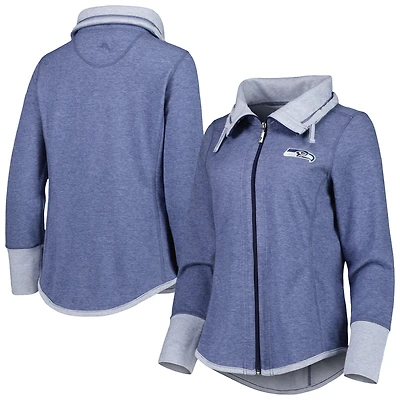 Women's Tommy Bahama Heathered College Navy Seattle Seahawks Sport Sun Fade Full-Zip Sweatshirt
