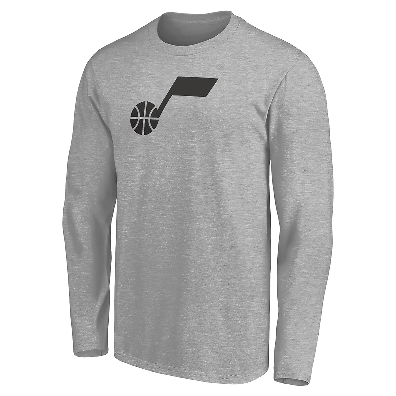 Men's Heathered Gray Utah Jazz Primary Logo Team Long Sleeve T-Shirt