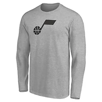 Men's Heathered Gray Utah Jazz Primary Logo Team Long Sleeve T-Shirt