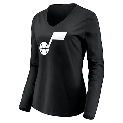 Women's Black Utah Jazz Primary Logo Team Long Sleeve V-Neck T-Shirt