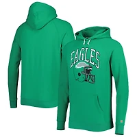Men's Homage Kelly Green Philadelphia Eagles Retro Helmet Tri-Blend Raglan Pullover Hoodie