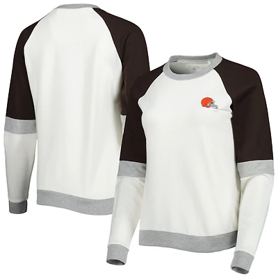 Women's Antigua Cream/Brown Cleveland Browns Avenue Raglan Pullover Sweatshirt