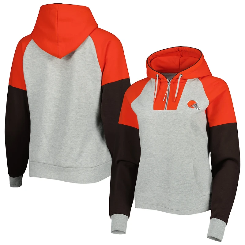 Women's Antigua Heather Gray Cleveland Browns Lightweight Jackpot Raglan Half-Zip Pullover Hoodie