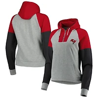 Women's Antigua  Heather Gray Tampa Bay Buccaneers Lightweight Jackpot Raglan Half-Zip Pullover Hoodie