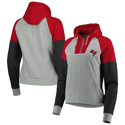 Women's Antigua  Heather Gray Tampa Bay Buccaneers Lightweight Jackpot Raglan Half-Zip Pullover Hoodie