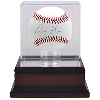 Aaron Hicks Los Angeles Angels Autographed Baseball & Mahogany Baseball Display Case