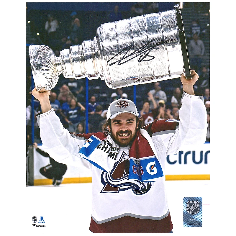 Alex Newhook Colorado Avalanche Autographed 2022 Stanley Cup Champions 8" x 10" Raising Cup Photograph