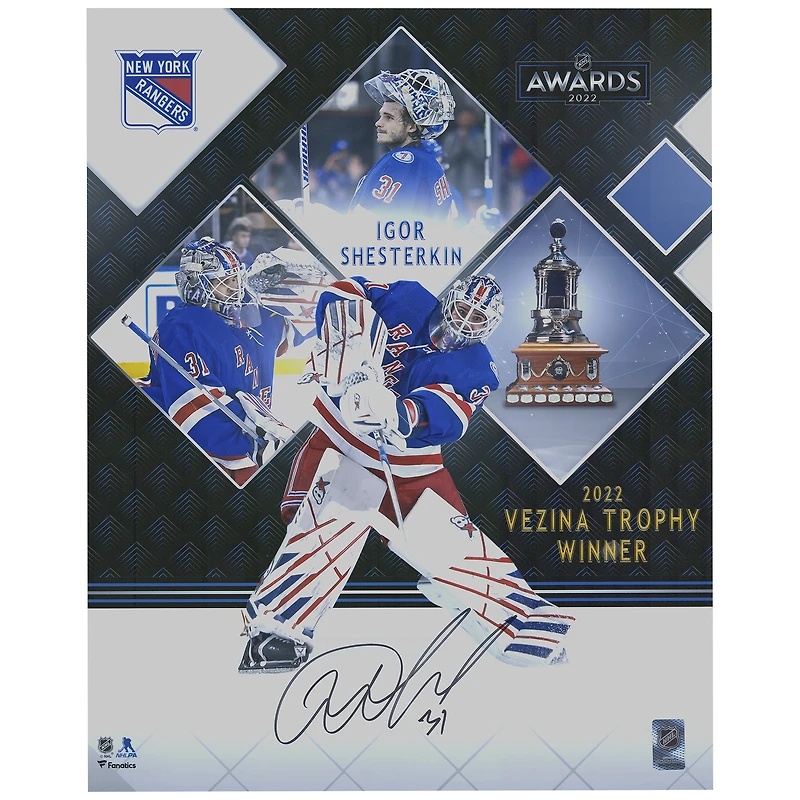 Igor Shesterkin New York Rangers Autographed 16'' x 20'' 2022 Vezina Trophy Winner Stylized Photograph