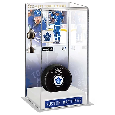 Auston Matthews Toronto Maple Leafs Autographed 2022 Hart Trophy Winner Deluxe Tall Hockey Display Case with Puck