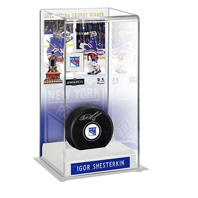 Igor Shesterkin New York Rangers Autographed 2022 Vezina Trophy Winner Deluxe Tall Hockey Display Case with Puck