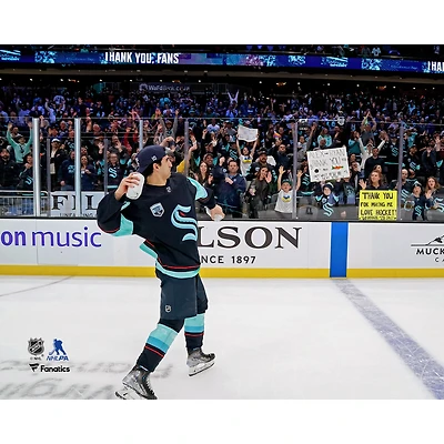 Matty Beniers Seattle Kraken Unsigned Throws T-Shirt to Fans on Fan Appreciation Night Photograph