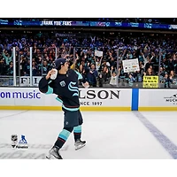 Matty Beniers Seattle Kraken Unsigned Throws T-Shirt to Fans on Fan Appreciation Night Photograph
