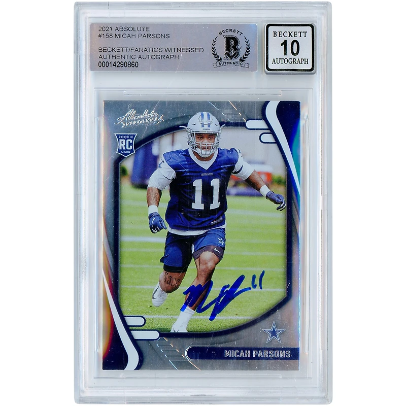 Micah Parsons Dallas Cowboys Autographed 2021 Panini Absolute #158 Beckett Fanatics Witnessed Authenticated 10 Rookie Card