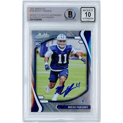 Micah Parsons Dallas Cowboys Autographed 2021 Panini Absolute #158 Beckett Fanatics Witnessed Authenticated 10 Rookie Card