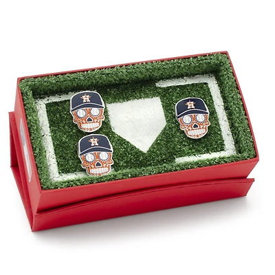 Houston Astros Sugar Skull Cufflinks & Lapel Pin Gift Set