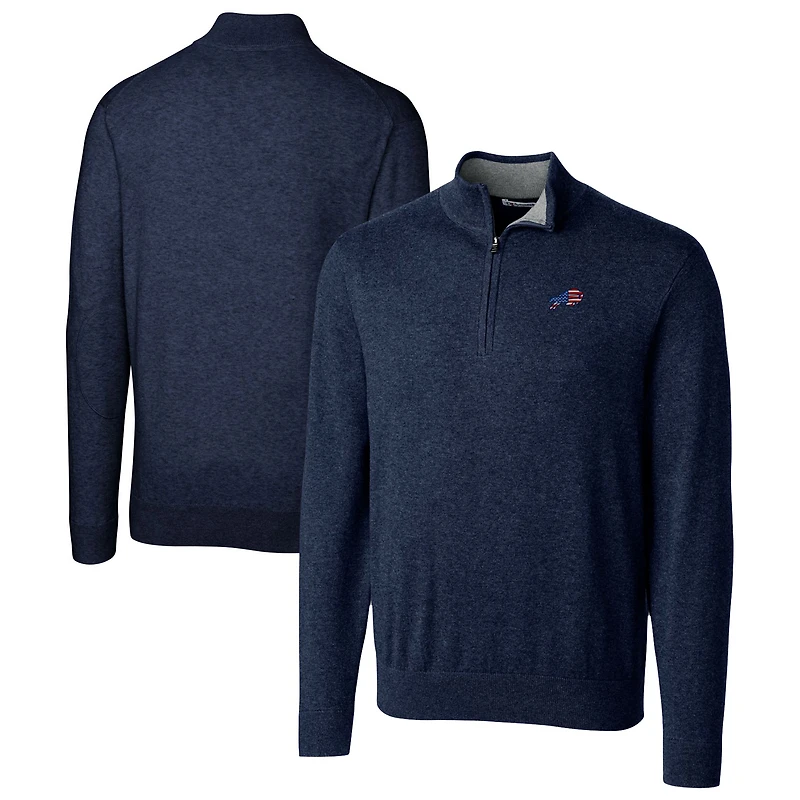 Men's Cutter & Buck Navy Buffalo Bills Lakemont Quarter-Zip Pullover Sweater