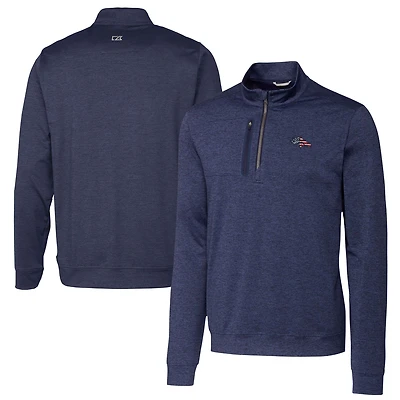 Men's Cutter & Buck Heathered Navy Denver Broncos Stealth Quarter-Zip Pullover Top