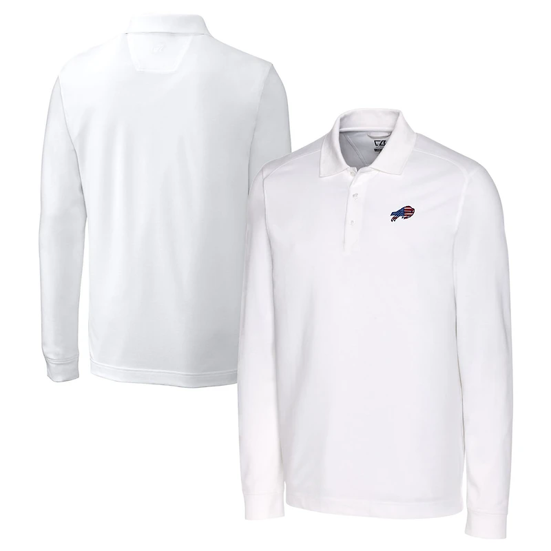Men's Cutter & Buck White Buffalo Bills Big & Tall Advantage Tri-Blend Pique Long Sleeve Polo