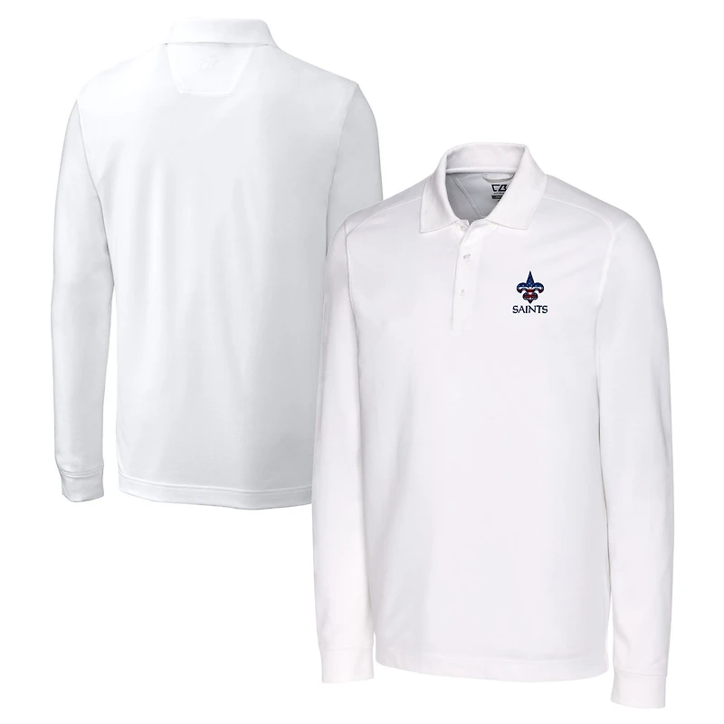 Men's Cutter & Buck White New Orleans Saints Big & Tall Advantage Tri-Blend Pique Long Sleeve Polo