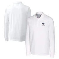 Men's Cutter & Buck White New Orleans Saints Big & Tall Advantage Tri-Blend Pique Long Sleeve Polo