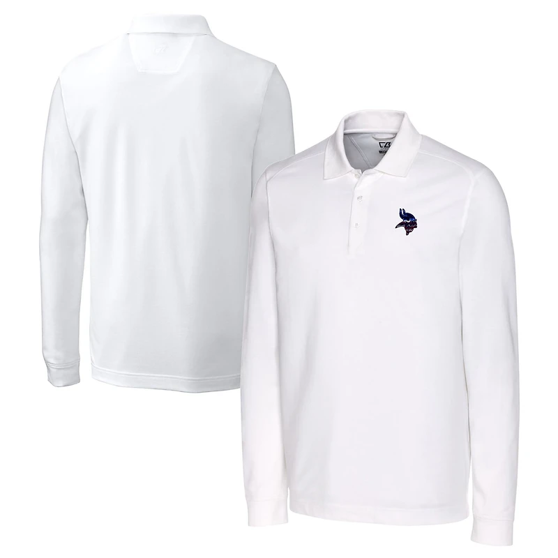 Men's Cutter & Buck White Minnesota Vikings Big & Tall Advantage Tri-Blend Pique Long Sleeve Polo