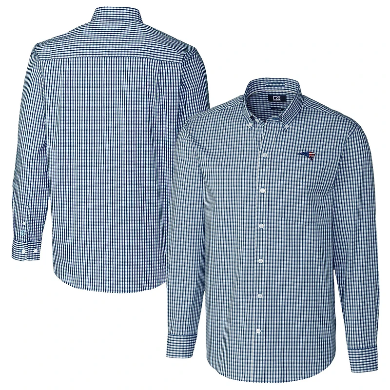 Men's Cutter & Buck Navy New England Patriots Easy Care Stretch Gingham Big & Tall Long Sleeve Button-Down Shirt