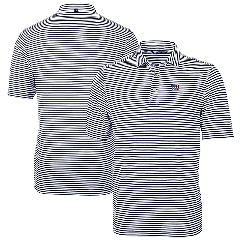 Men's Cutter & Buck Navy New York Giants Big & Tall Team Virtue Eco Pique Stripe Recycled Polo