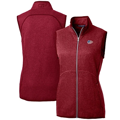 Women's Cutter & Buck Heathered Red Kansas City Chiefs Mainsail Basic Sweater Knit Fleece Full-Zip Vest