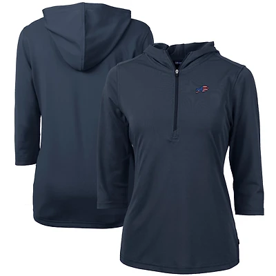 Women's Cutter & Buck Navy Buffalo Bills Virtue Eco Pique 3/4 Sleeve Half-Zip Pullover Hoodie