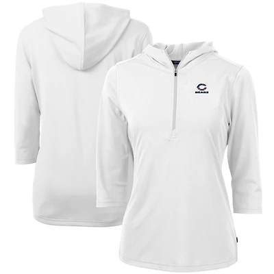 Women's Cutter & Buck White Chicago Bears Virtue Eco Pique 3/4 Sleeve Half-Zip Pullover Hoodie