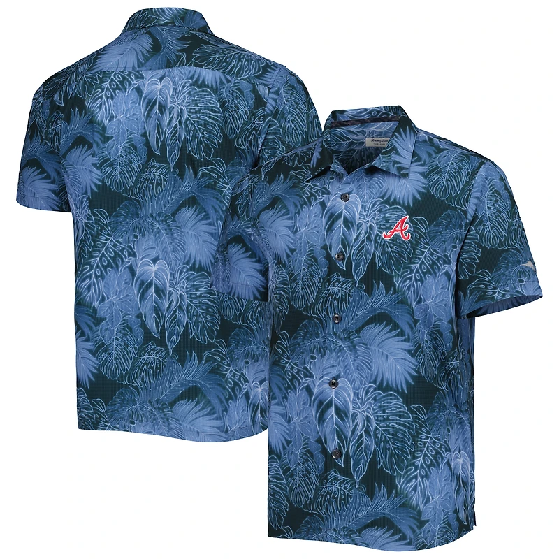 Men's Tommy Bahama Blue Atlanta Braves Bahama Coast Luminescent Fronds IslandZone Button-Up Camp Shirt