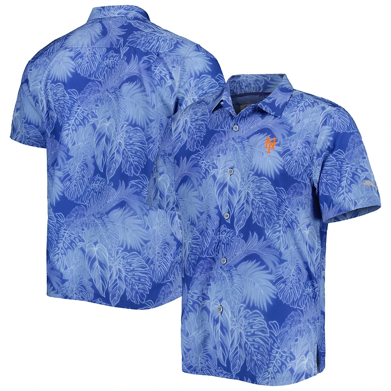Men's Tommy Bahama Royal New York Mets Bahama Coast Luminescent Fronds IslandZone Button-Up Camp Shirt