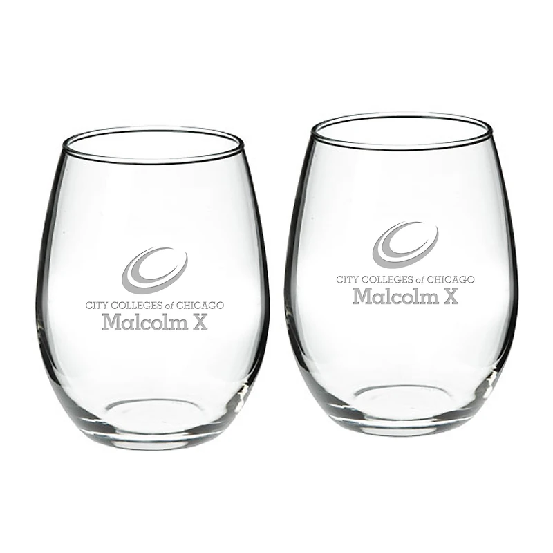 Malcolm X College Hawks 21oz. 2-Piece Stemless Wine Glass Set