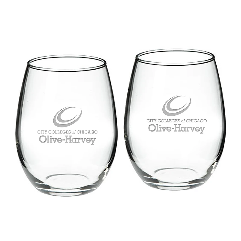 Olive-Harvey College Purple Panthers 21oz. 2-Piece Stemless Wine Glass Set