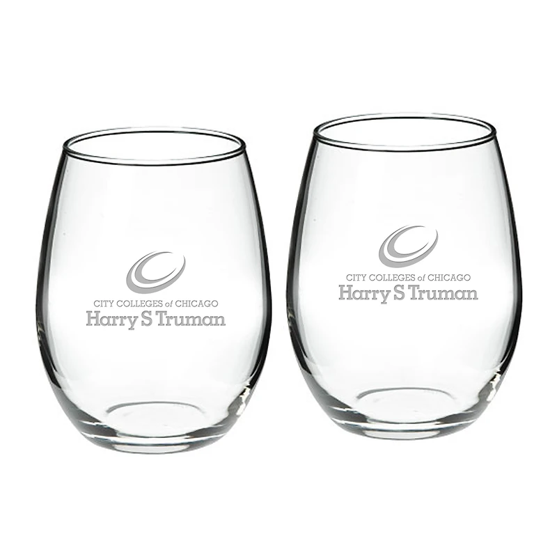 Harry S Truman College Falcons 21oz. 2-Piece Stemless Wine Glass Set