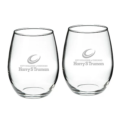 Harry S Truman College Falcons 21oz. 2-Piece Stemless Wine Glass Set