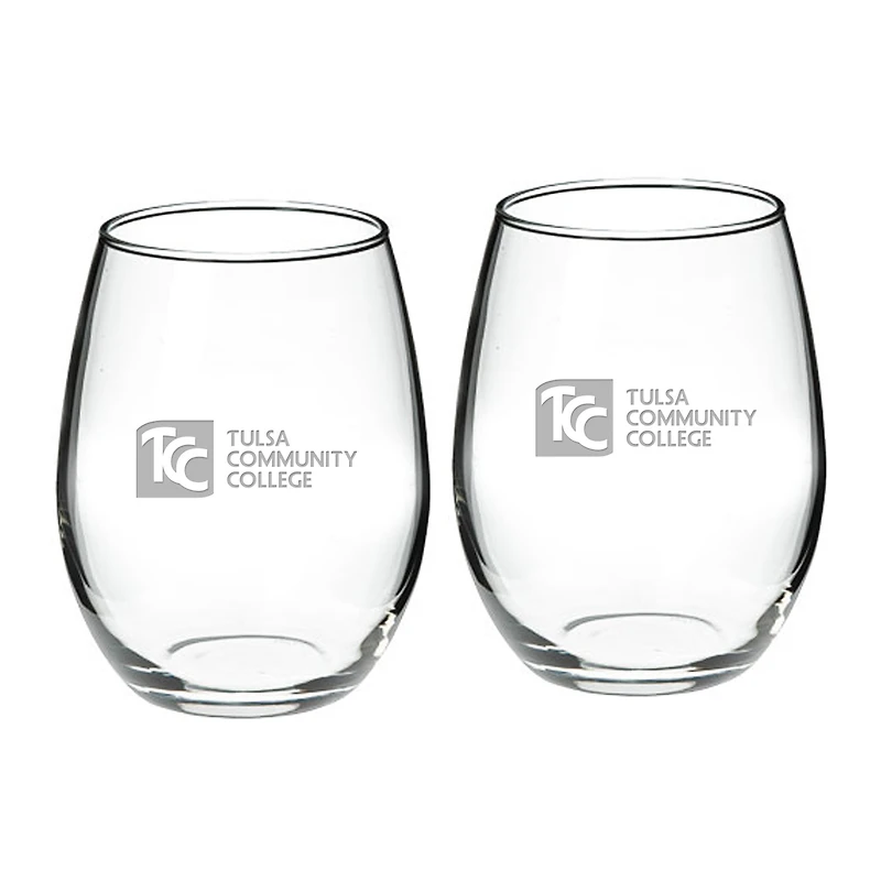 Tulsa Community College 21oz. 2-Piece Stemless Wine Glass Set