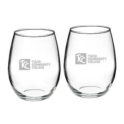 Tulsa Community College 21oz. 2-Piece Stemless Wine Glass Set