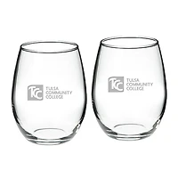 Tulsa Community College 21oz. 2-Piece Stemless Wine Glass Set