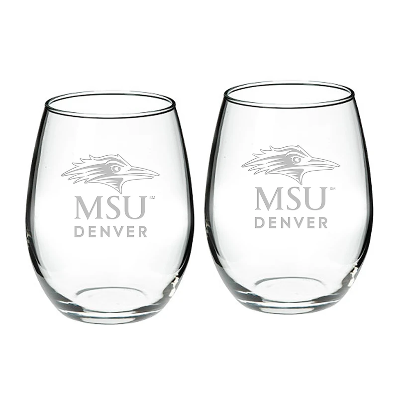 MSU Denver Roadrunners 21oz. 2-Piece Stemless Wine Glass Set