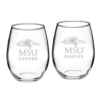 MSU Denver Roadrunners 21oz. 2-Piece Stemless Wine Glass Set