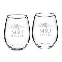 MSU Denver Roadrunners 21oz. 2-Piece Stemless Wine Glass Set