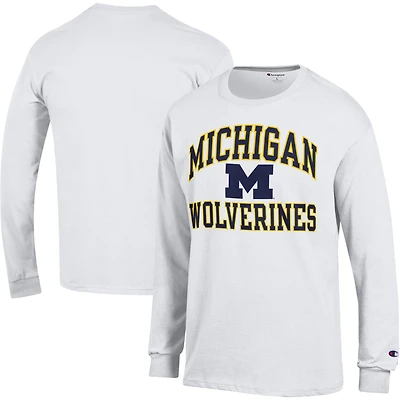 Men's Champion White Michigan Wolverines High Motor Long Sleeve T-Shirt