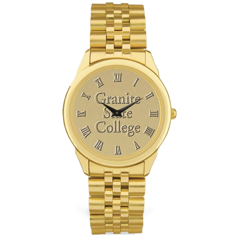 Men's Gold Granite State College Medallion Rolled Link Bracelet Wristwatch